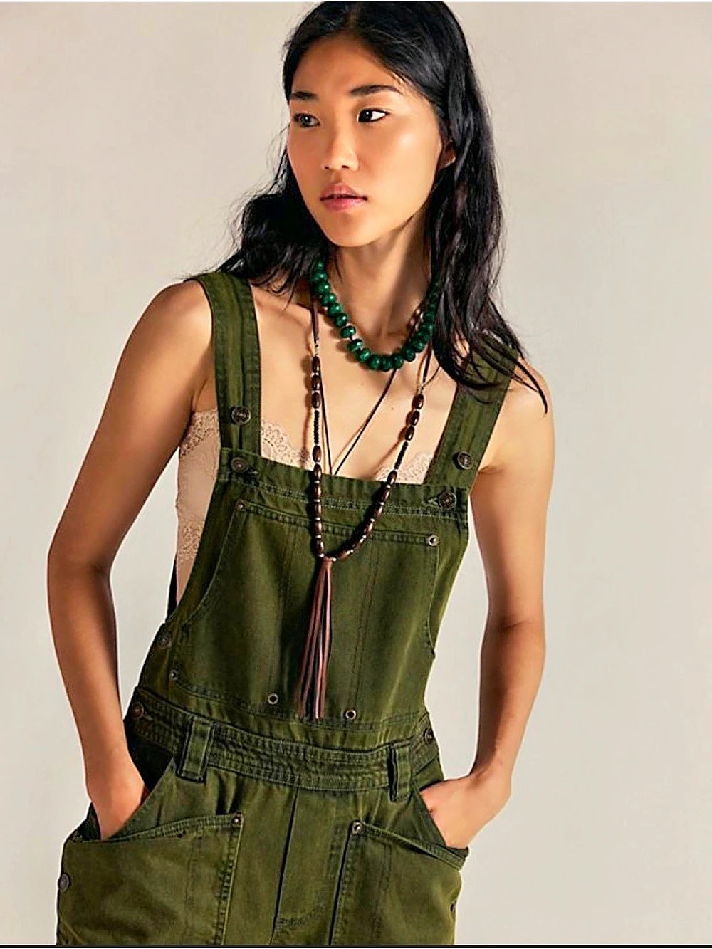 Free People - We the Free - Just in Time Overalls - Army Green S NWT - Picture 2 of 15